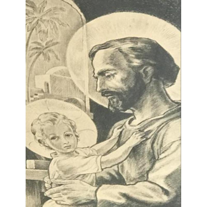 St-Josef zorg tekening prent 1902 religie 53x36 cm