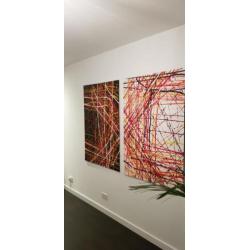 Groot abstract modern schilderij, 2 luik.