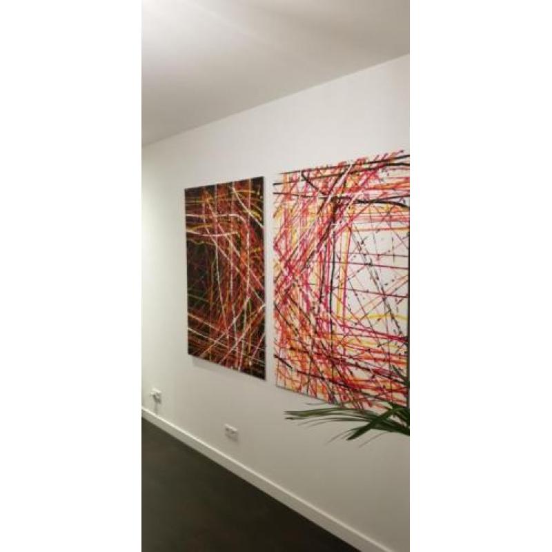 Groot abstract modern schilderij, 2 luik.