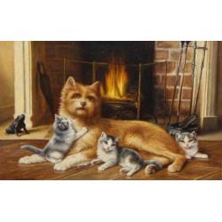 Bert Notenboom 1942-201 Haardvuur/Hond/3 Kittens/Int.