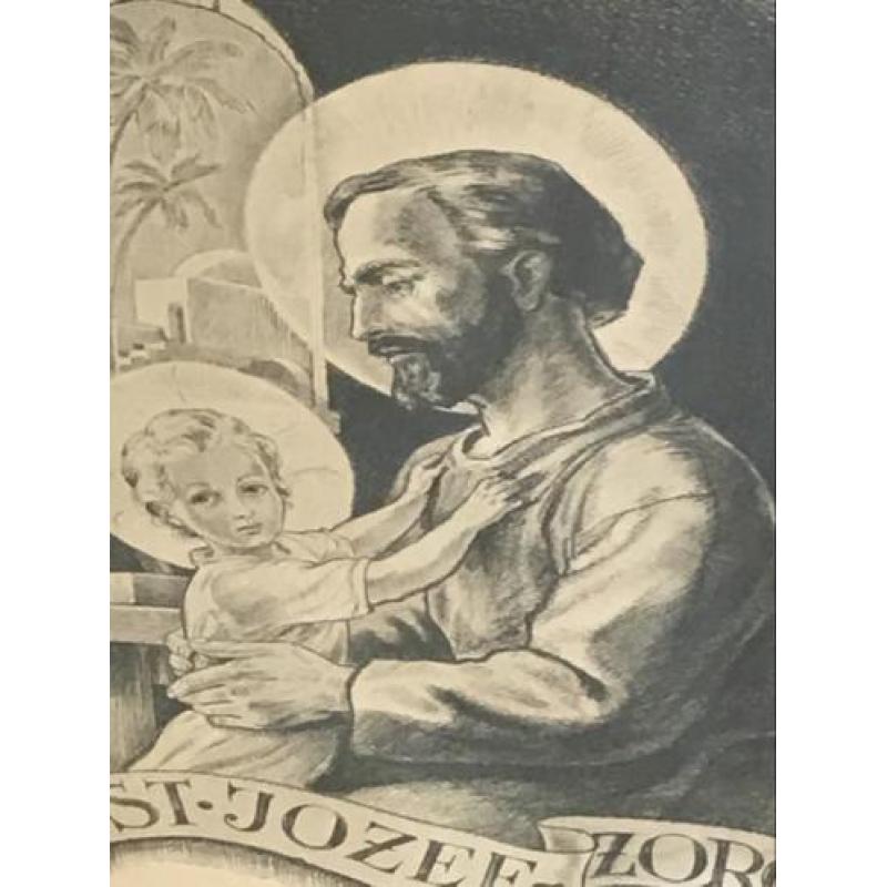 St-Josef zorg tekening prent 1902 religie 53x36 cm