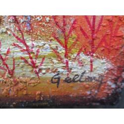 Acryl/doek. Geelong , Jonge dame met vogels.