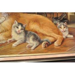 Bert Notenboom 1942-201 Haardvuur/Hond/3 Kittens/Int.