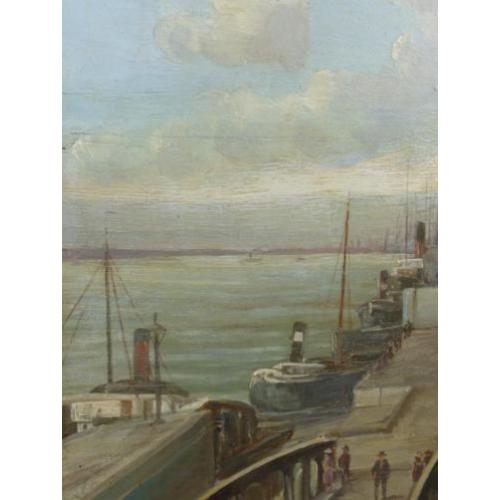 Antwerpen, haven/kasteel Het Zand, olieverf uit plm. 1900