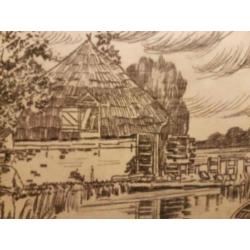 Prachtige Tekening verdwenen molen Voorsterbeek 1939!! Kroon