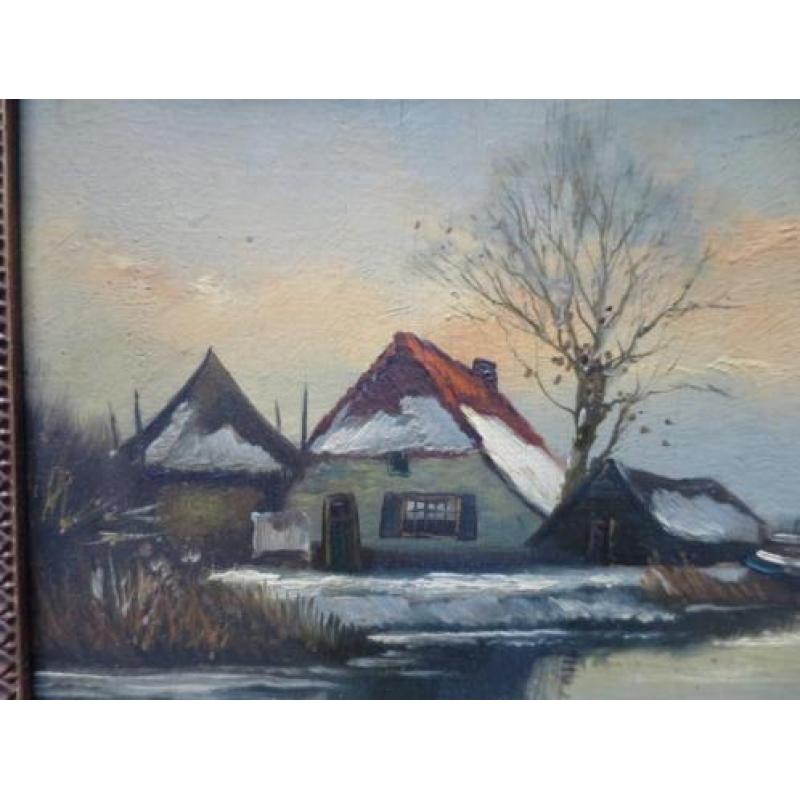 boerderij geschilderd in de winter 38,5/30 cm ingelijst