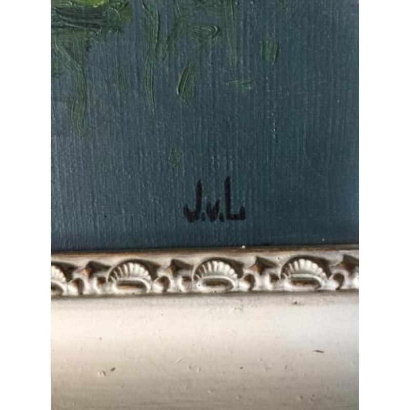 Schilderij waterlelies olieverf op doek, J.v.L