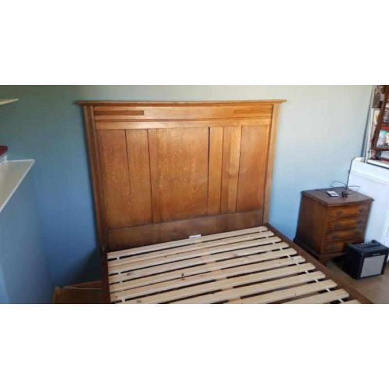 Antiek Jugendstill eiken bed, 130 x 200 m.