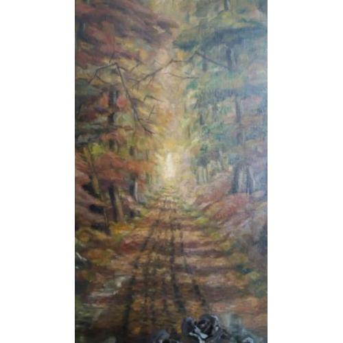 Groot Schilderij Bospad. 148 x105 cm.