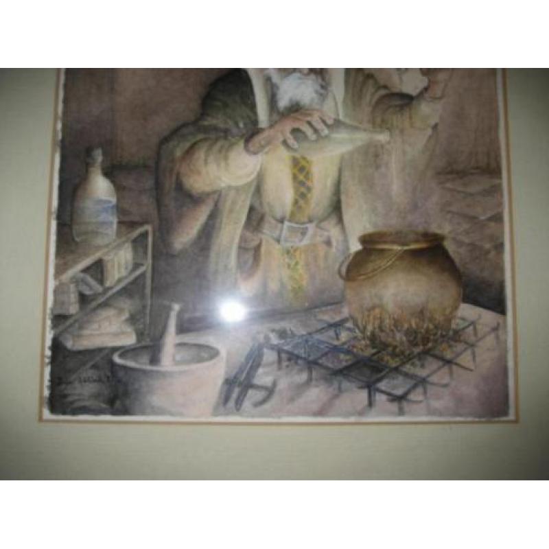 Ben Abbink 1981 Alchemist aquarel chemie 41x49 Hoensbroek