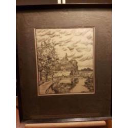 Prachtige Tekening verdwenen molen Voorsterbeek 1939!! Kroon