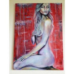 Modern uniek schilderij Sylvie, licht erotisch vrouw naakt