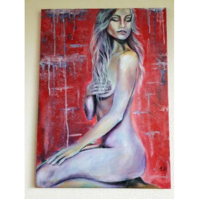 Modern uniek schilderij Sylvie, licht erotisch vrouw naakt