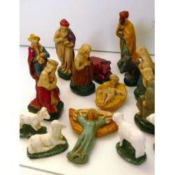 Oude gipsen kerstgroep jaren 40 / Brocante kerststal