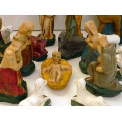 Oude gipsen kerstgroep jaren 40 / Brocante kerststal