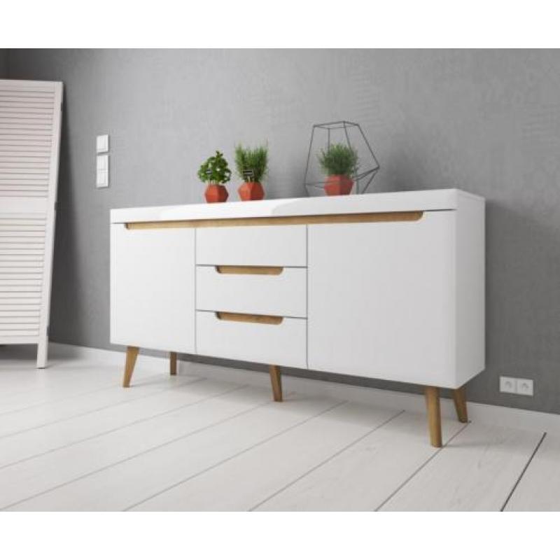 Nebraska Dressoir - 160 cm - Hoogglans wit met lades