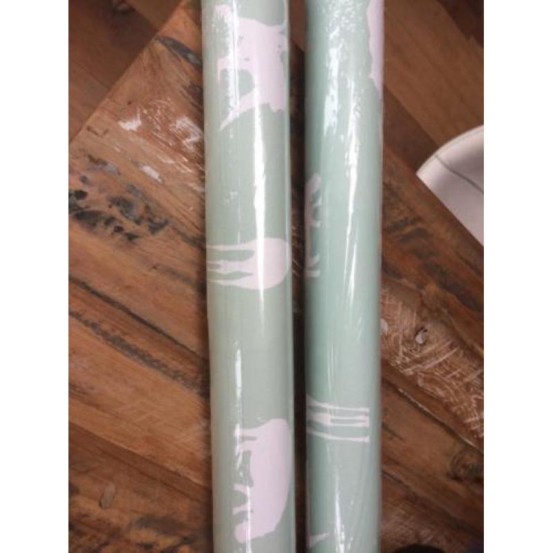 Stijlvol dieren behang kinderkamer (2 rollen/ mintgroen)