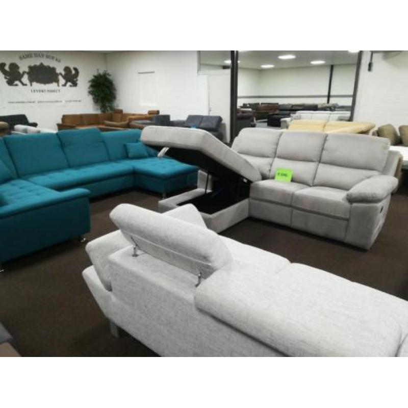 Grijze lounge bank met RELAX functie DIRECT LEVERBAAR
