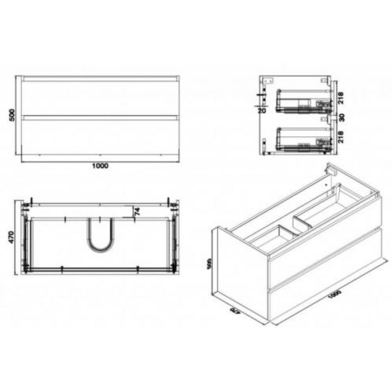 Vision losse onderkast+2 laden 100x47 wit