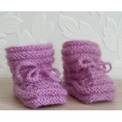 Lila Baby Booties, 0-3 maanden, handgebreide slofjes