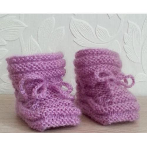 Lila Baby Booties, 0-3 maanden, handgebreide slofjes