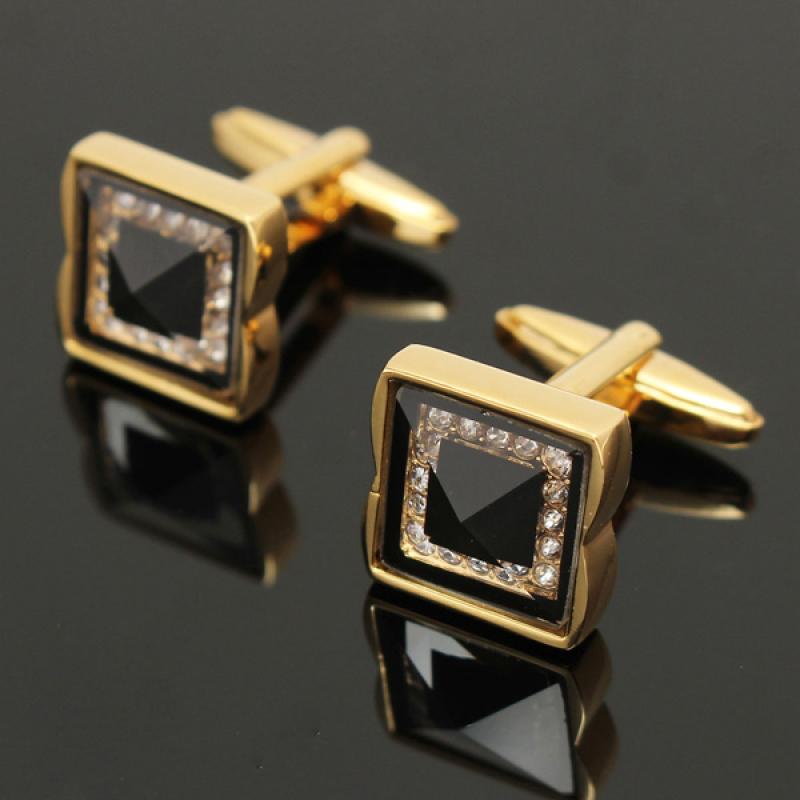 Vintage Square Golden Copper Cufflinks Men Business Wedding party Shirt Crystal Sleeve Nail