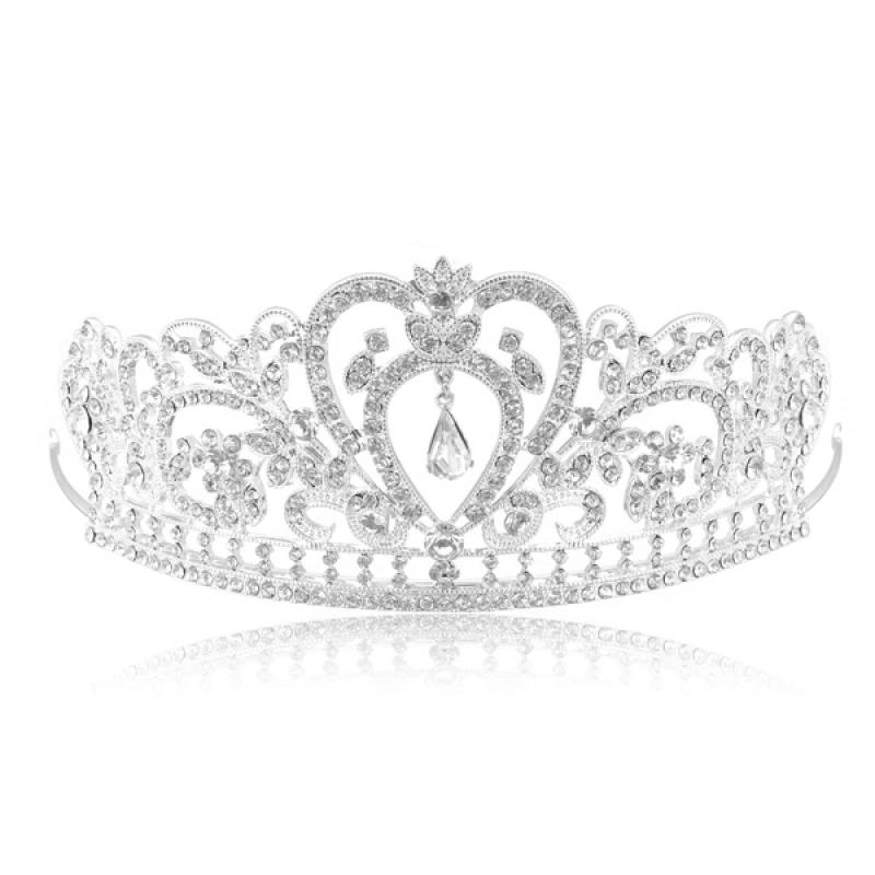 Two Tones Heart Crystal Tiara Pendant Wedding Party Crown Rhinestone Headpiece