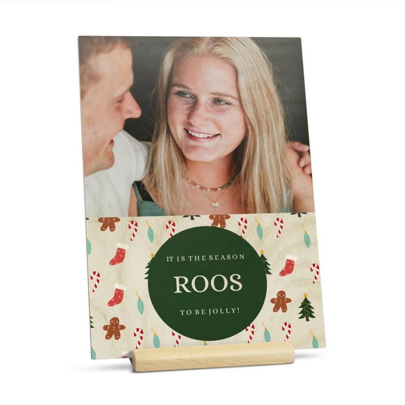 Gepersonaliseerde houten kerstkaart - Verticaal
