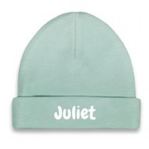 Babykado Babymutsje mint met naambedrukking