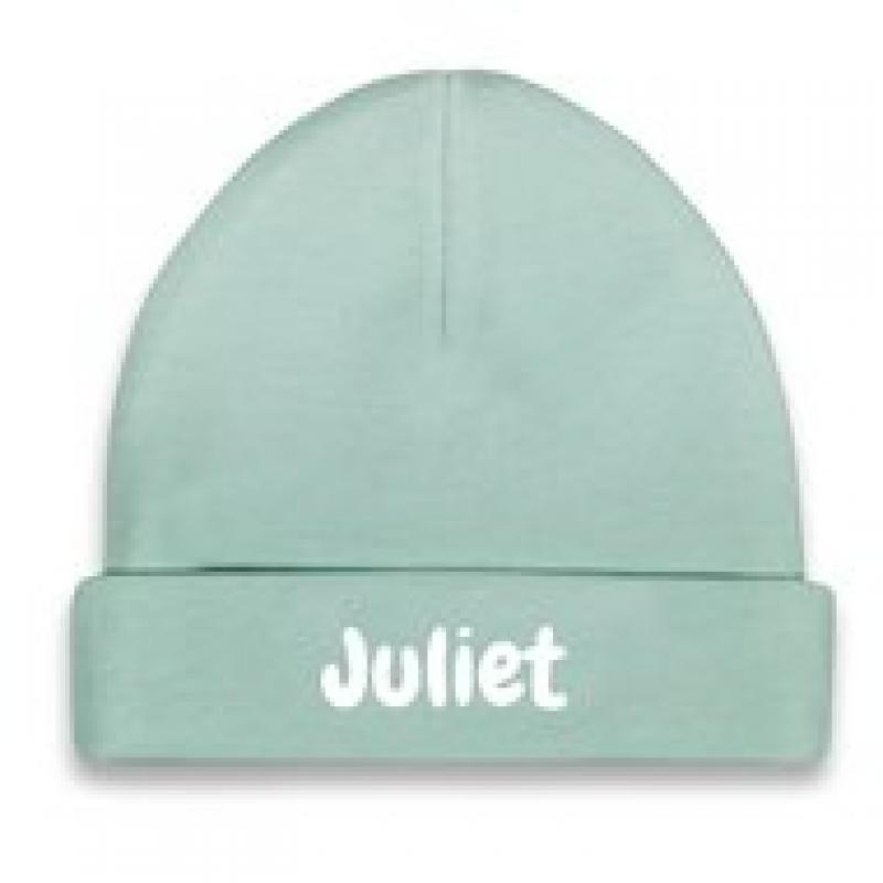 Babykado Babymutsje mint met naambedrukking