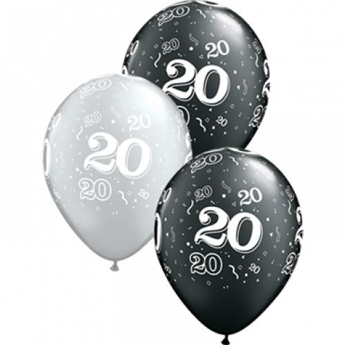 Qualatex 20 Pearl Onyx Black and Metallic Silver Assortment Latex Round 11in 27.5cm