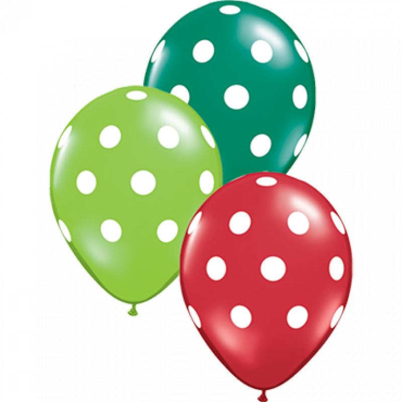 Qualatex Big Polka Dots Fashion Lime Green, Crystal Emerald Green (Transparent) and Crystal Ruby