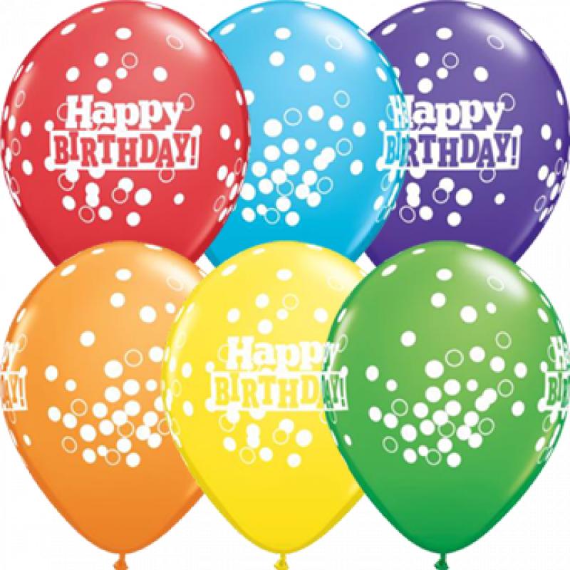 Birthday Confetti Dots Bright Rainbow Assortment Latex Round 11in 27.5cm Qualatex Kopen