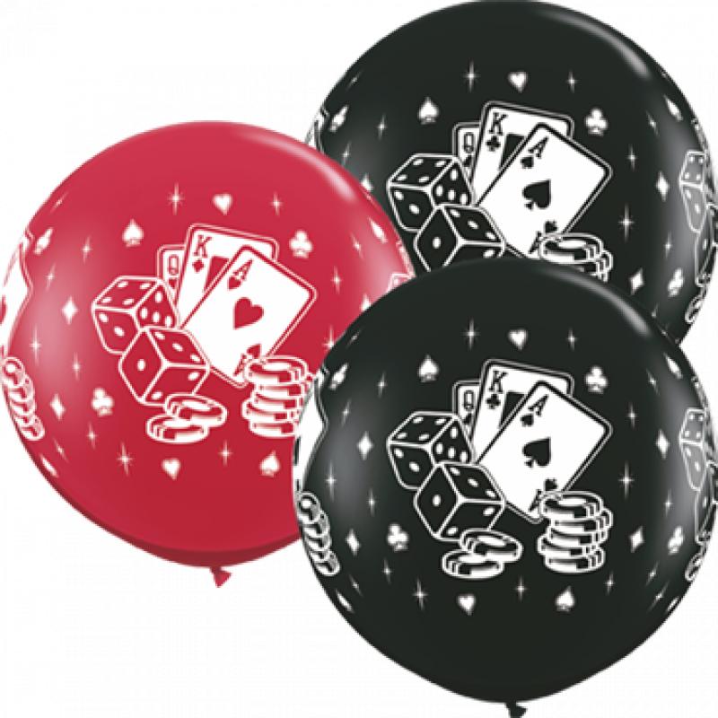 Casino Dice and Cards Fashion Onyx Black and Crystal Ruby Red (Transparent) Assortment Latex Round
