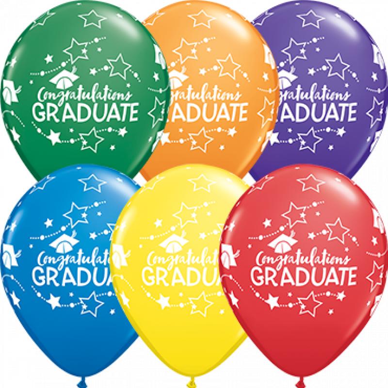 Congratulations Graduate Stars Carnival Assortment Latex Round 11in 27.5cm Qualatex