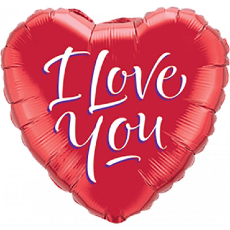 I Love You Script Modern Foil Heart 18in 45cm Qualatex