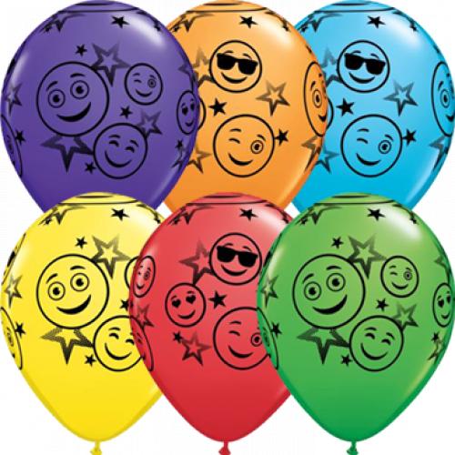 Qualatex Smiley Stars Bright Rainbow Assortment Latex Round 11in 27.5cm