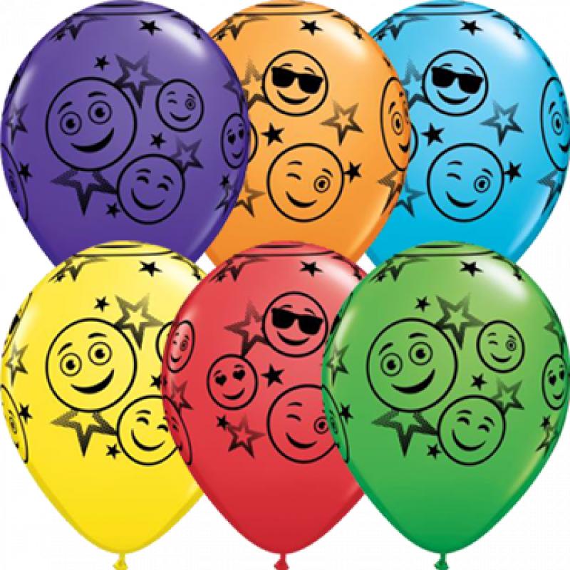 Qualatex Smiley Stars Bright Rainbow Assortment Latex Round 11in 27.5cm