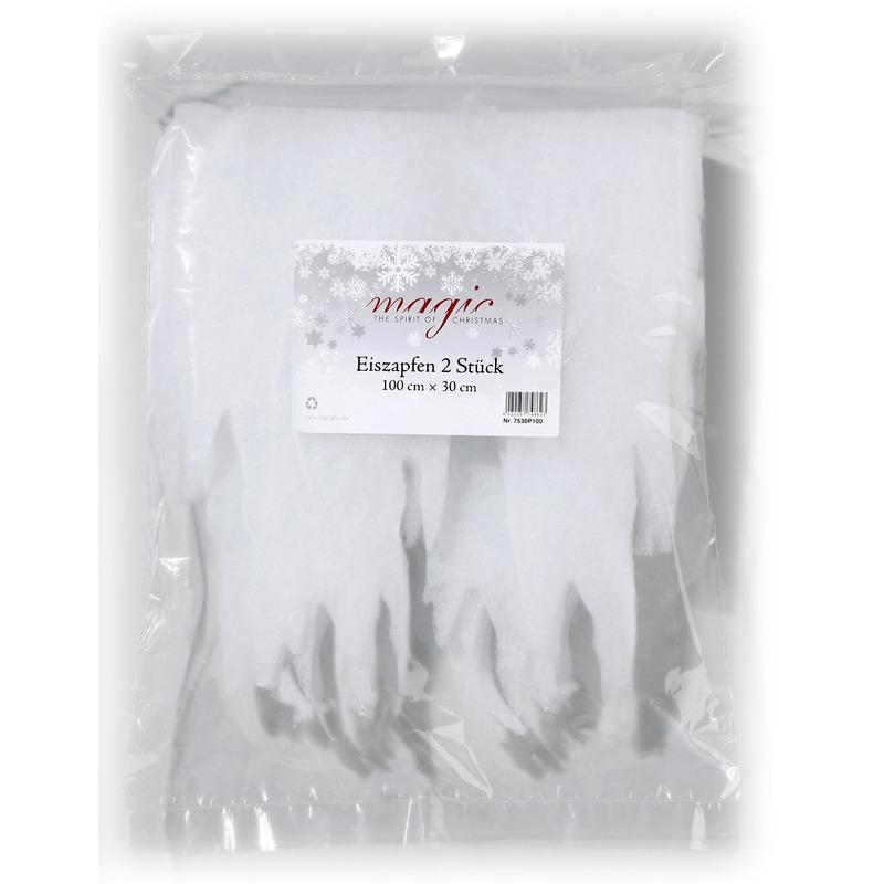 2x Raamdecoratie sneeuw/ijspegel randen wit 100 x 30 cm