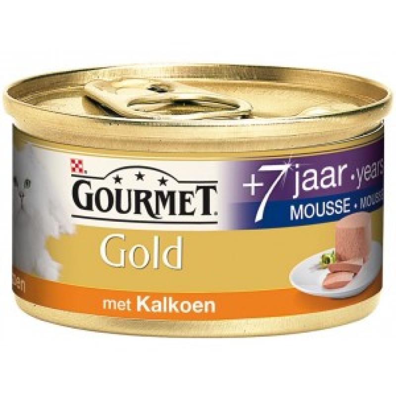Nat kattenvoer Gourmet Gold Gourmet Gold Mousse met Kalkoen 7 kattenvoer 2 trays (48 blikken)