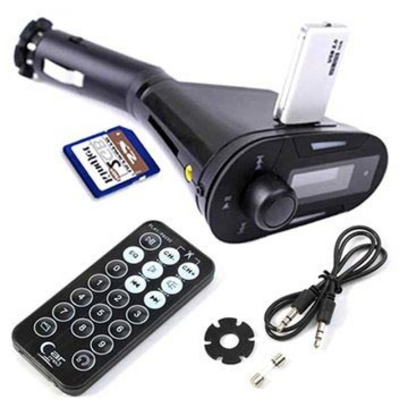 FM transmitter met USB mp3 speler en USB autolader multifunctioneel
