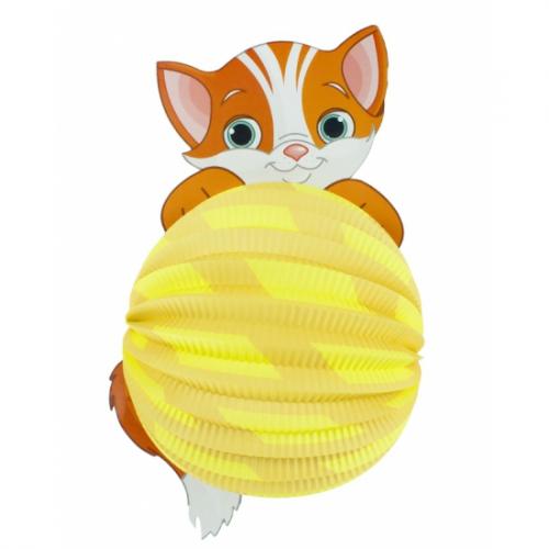 Feestartikelen diversen Bol lampion kat geel 22 cm