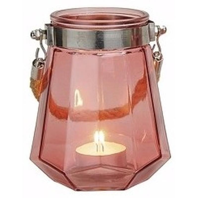 Woonaccessoires Glazen windlicht roze 14 cm