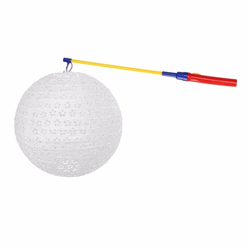 Feestartikelen diversen Geen Lampionset wit 35 cm met lampionstokje