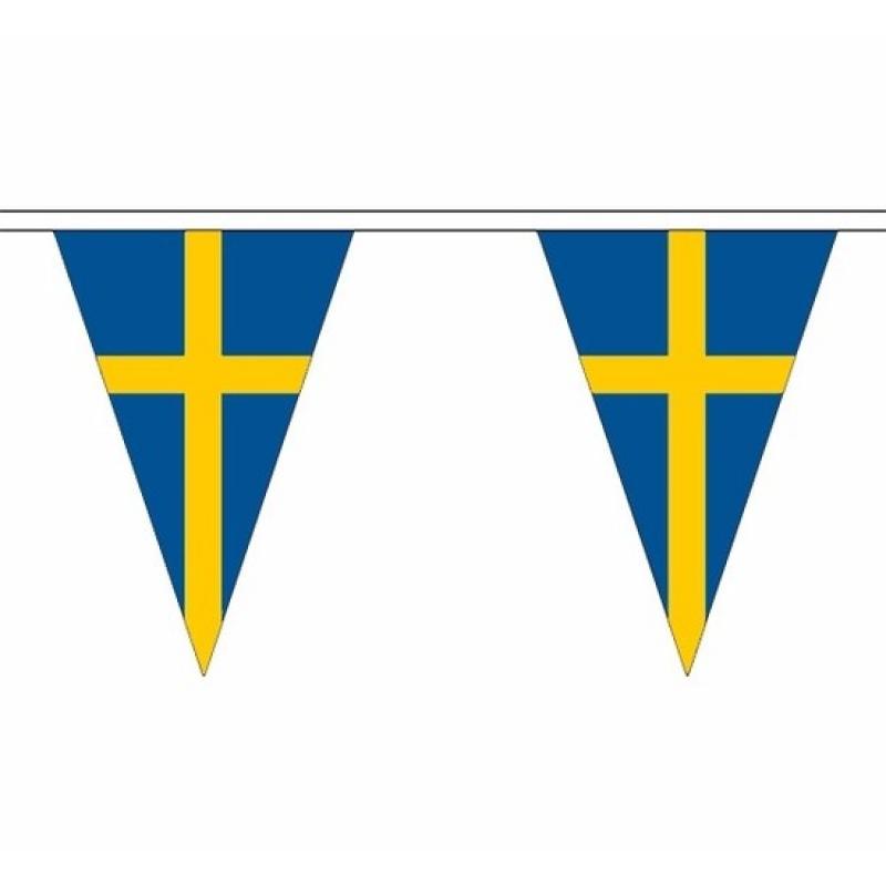 Landen versiering en vlaggen AlleKleurenShirts Zweden slinger met puntvlaggetjes 5 meter