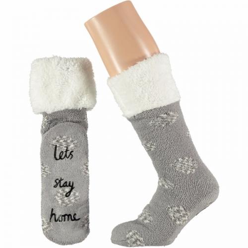 Apollo Grijze dames huissokken Lets Stay Home Sokken en Panty's