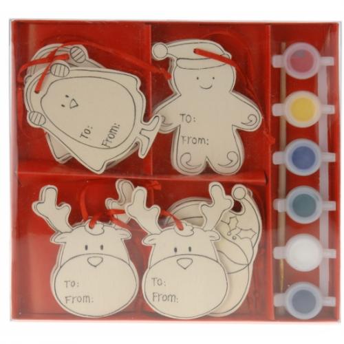 Houten kersthangers schilder set Kerstman Geen Kerst feestartikelen