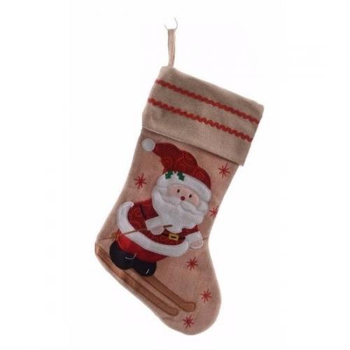 Bellatio Kerstsok katoen met kerstman applicatie Kerst feestartikelen