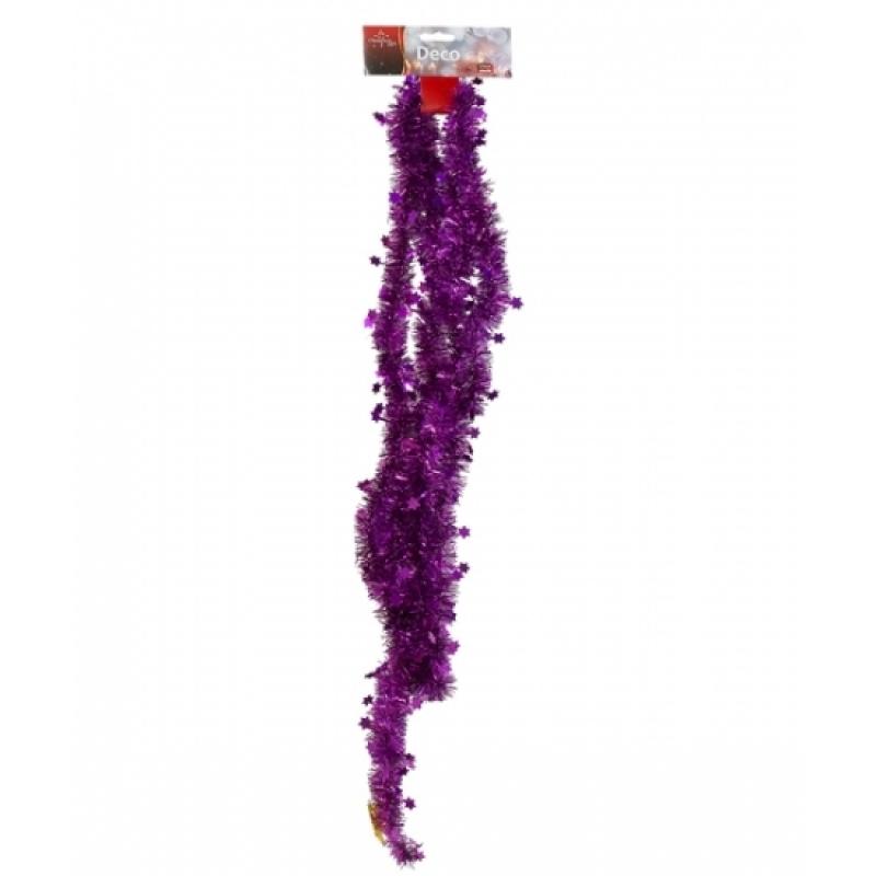 Kerst feestartikelen Geen Paarse tinsel slinger met sterren 270 cm