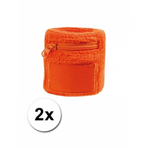 Kleding accessoires Carnavalskostuum winkel 2x Oranje zweetbandje voor de pols met rits